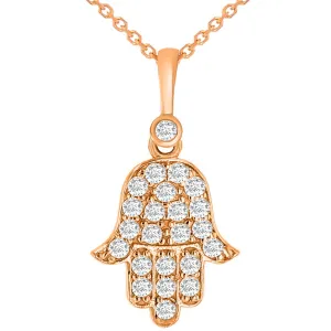 14k Rose Gold Cubic Zirconia Mini Hamsa Hand of Fatima Charm Pendant Necklace