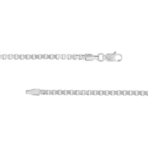 14k Solid White Gold High Polished 1.5mm Box Chain Necklace with Lobster Lock