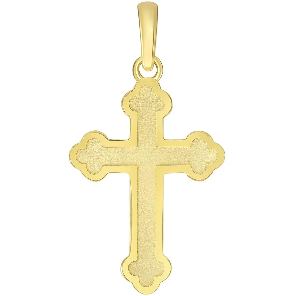 14k Solid Yellow Gold Eastern Orthodox Cross Pendant with Curb Chain Necklace