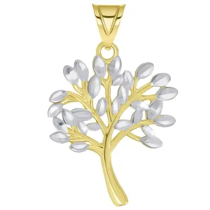 14k Solid Yellow Gold Textured Two Tone Tree of Life Pendant