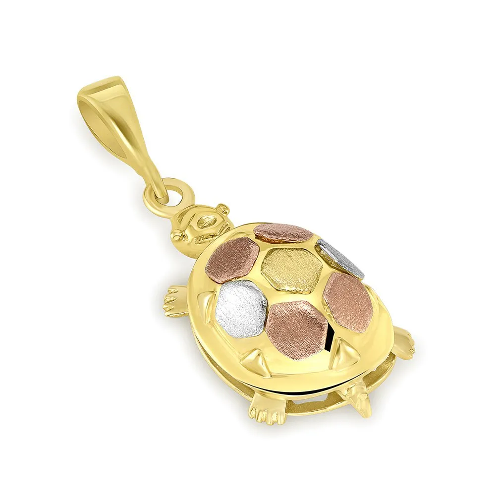 14K Tri-Color Gold Fancy Turtle Charm Animal Pendant