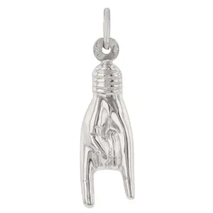 14K White Gold Hand Charm Mano Cornuto Good Luck Sign Pendant