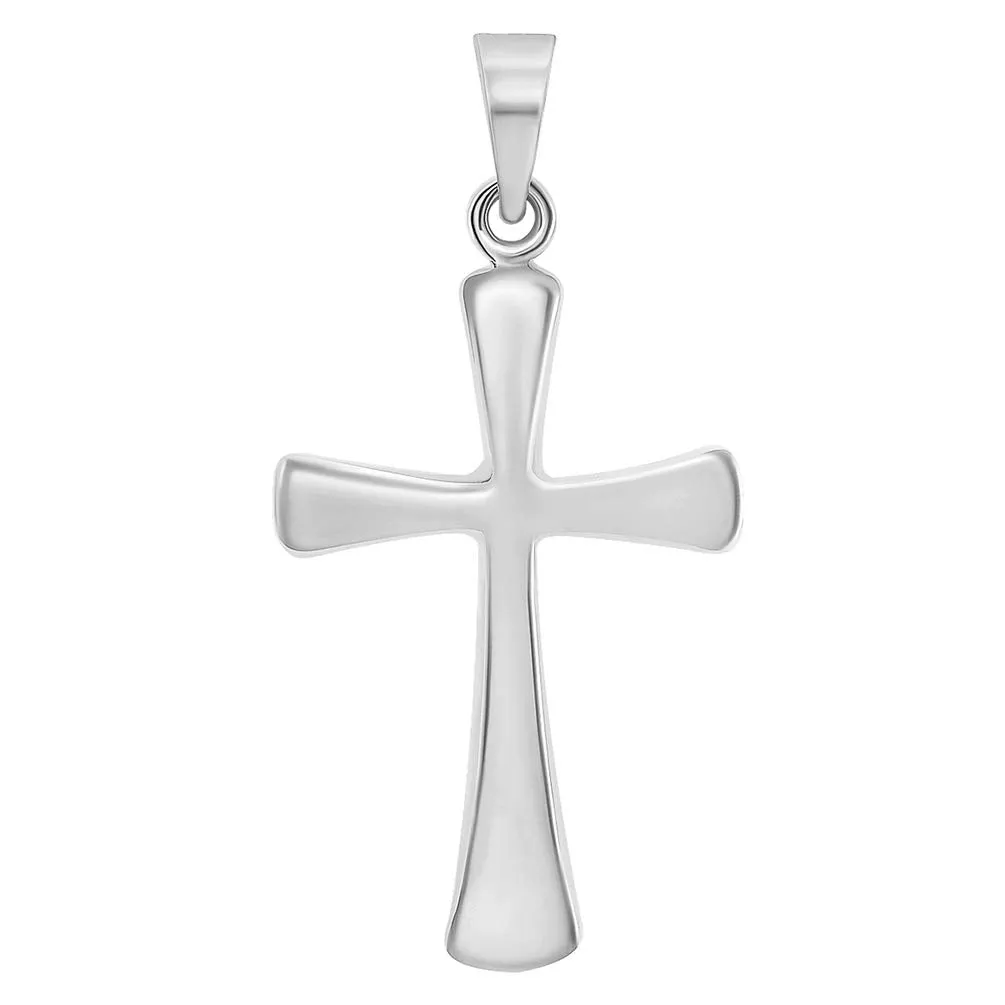 14k White Gold High Polished Religious Plain Simple Cross Pendant Necklace