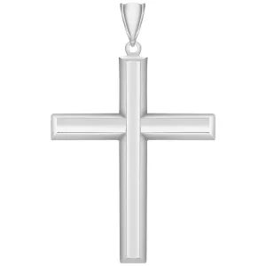 14k White Gold Plain & Simple Religious Cross Pendant with High Polish