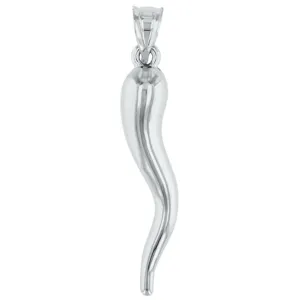 14K White Gold Polished Large Cornicello Horn Pendant