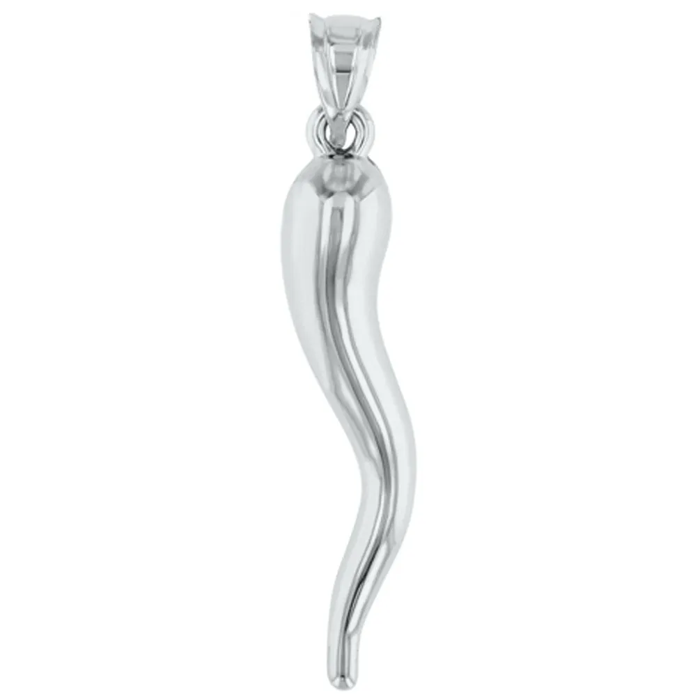 14K White Gold Polished Large Cornicello Horn Pendant