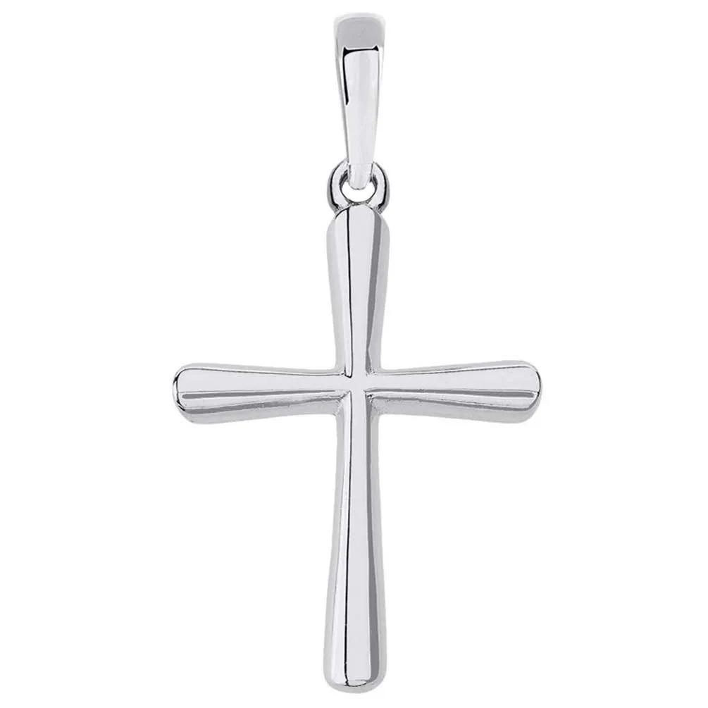 14k White Gold Slender Small Cross Charm Pendant Necklace