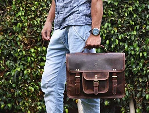 15 inch Vintage Leather Messenger Satchel Bag | Briefcase Laptop Messenger Bag by Aaron Leather