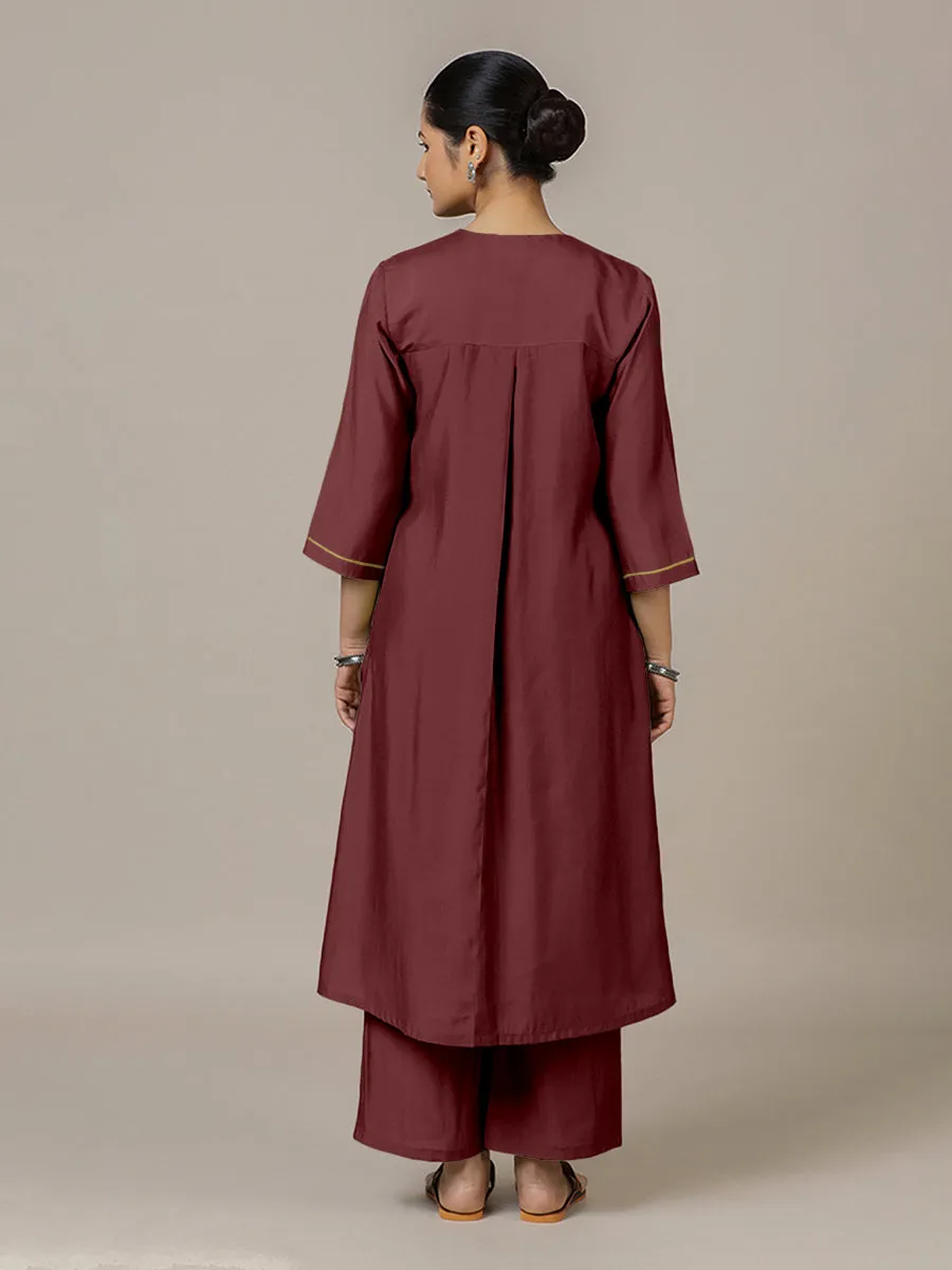 Alisha x Rozaana | A Line Kurta in Deep Maroon with Thread Work | Coords or Only Kurta