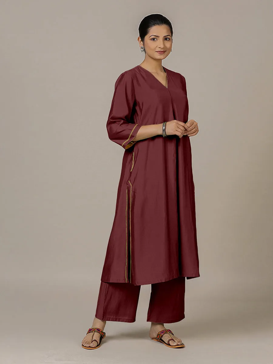 Alisha x Rozaana | A Line Kurta in Deep Maroon with Thread Work | Coords or Only Kurta