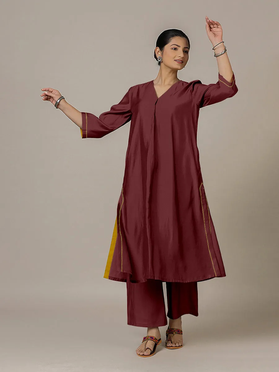 Alisha x Rozaana | A Line Kurta in Deep Maroon with Thread Work | Coords or Only Kurta