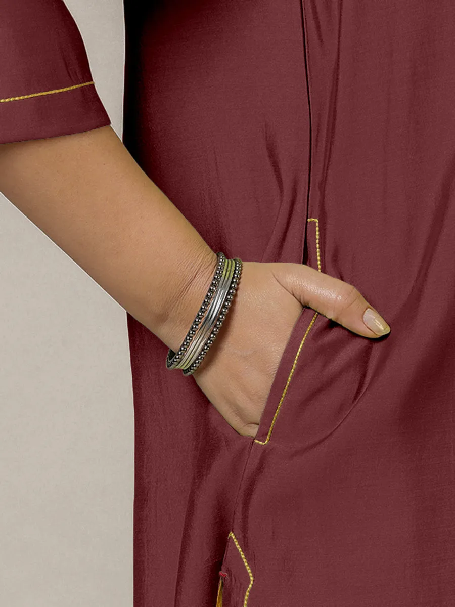 Alisha x Rozaana | A Line Kurta in Deep Maroon with Thread Work | Coords or Only Kurta