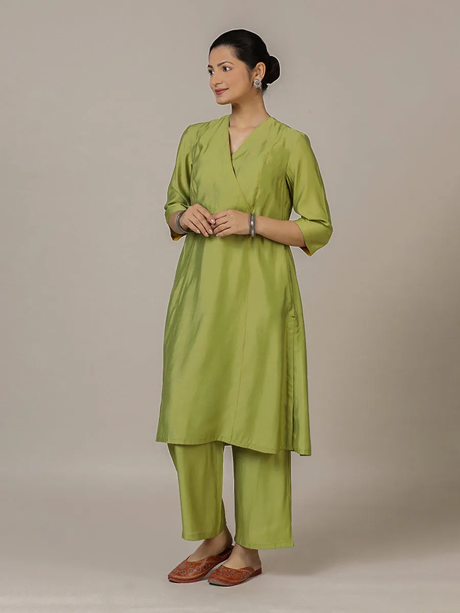 Amal x Rozaana | A Line Kurta in Pista Green with Thread Work | Coords or Only Kurta