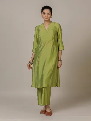 Amal x Rozaana | A Line Kurta in Pista Green with Thread Work | Coords or Only Kurta