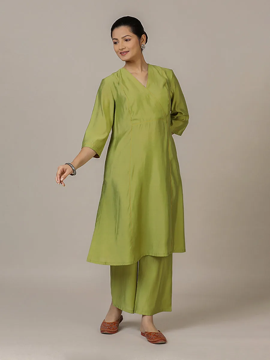 Amal x Rozaana | A Line Kurta in Pista Green with Thread Work | Coords or Only Kurta