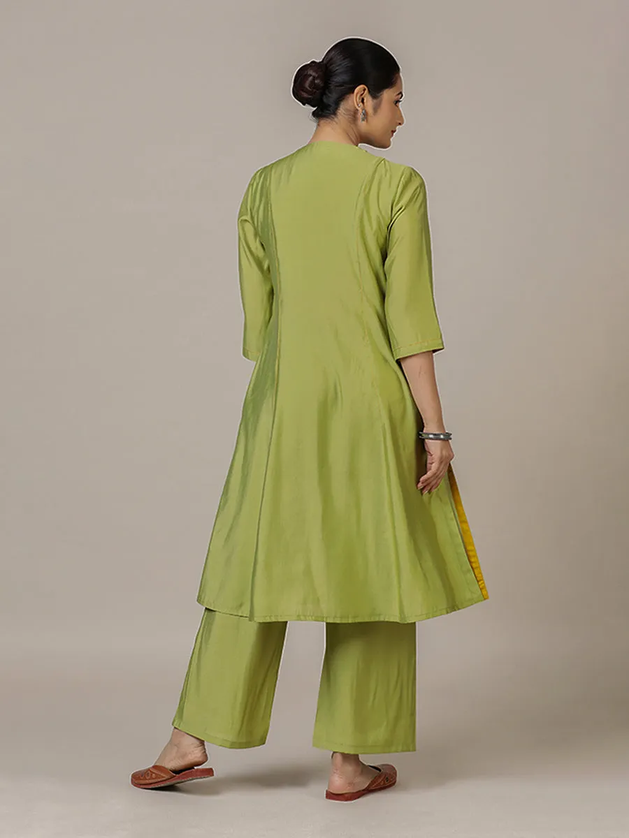 Amal x Rozaana | A Line Kurta in Pista Green with Thread Work | Coords or Only Kurta