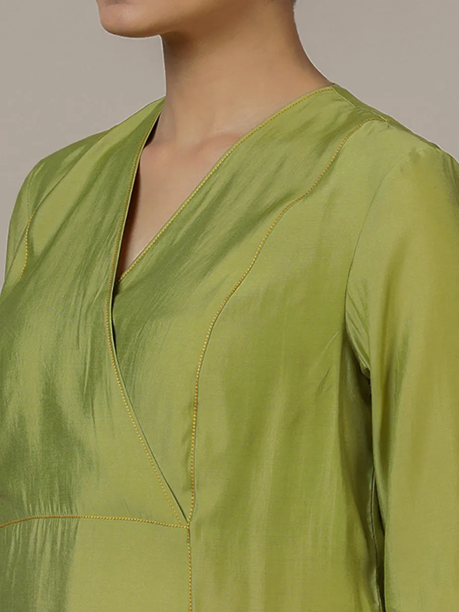 Amal x Rozaana | A Line Kurta in Pista Green with Thread Work | Coords or Only Kurta