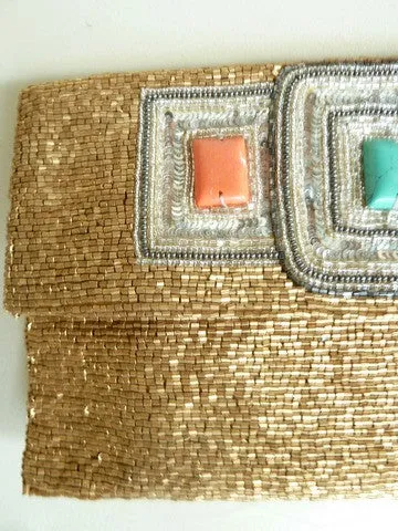 Beaded Envelope Bag with Turquoise Inlay