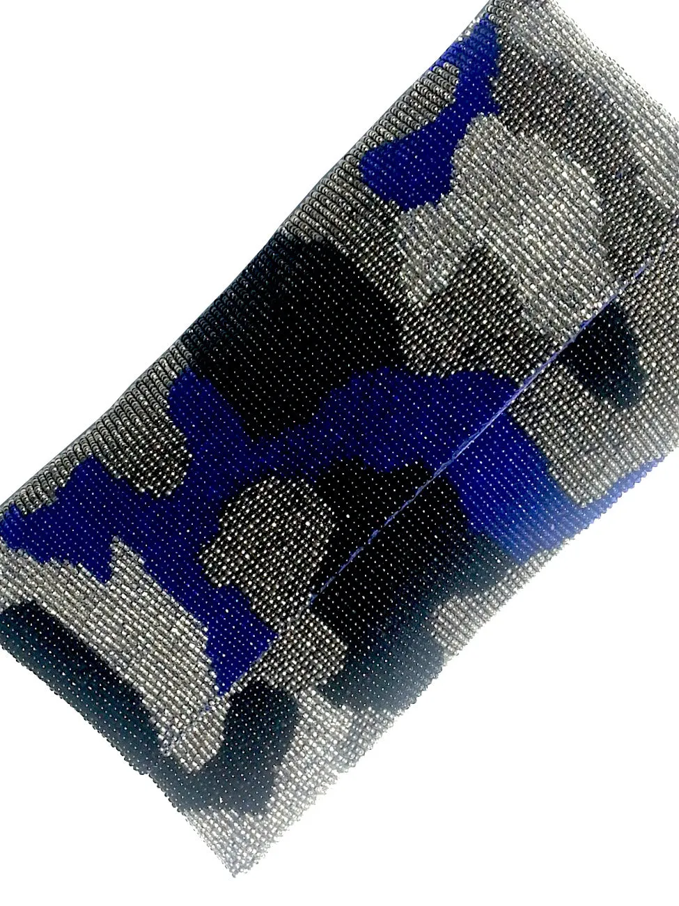 Beaded Envelope Clutch Bag Camo Blue Silver