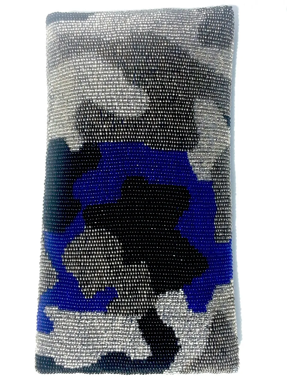 Beaded Envelope Clutch Bag Camo Blue Silver