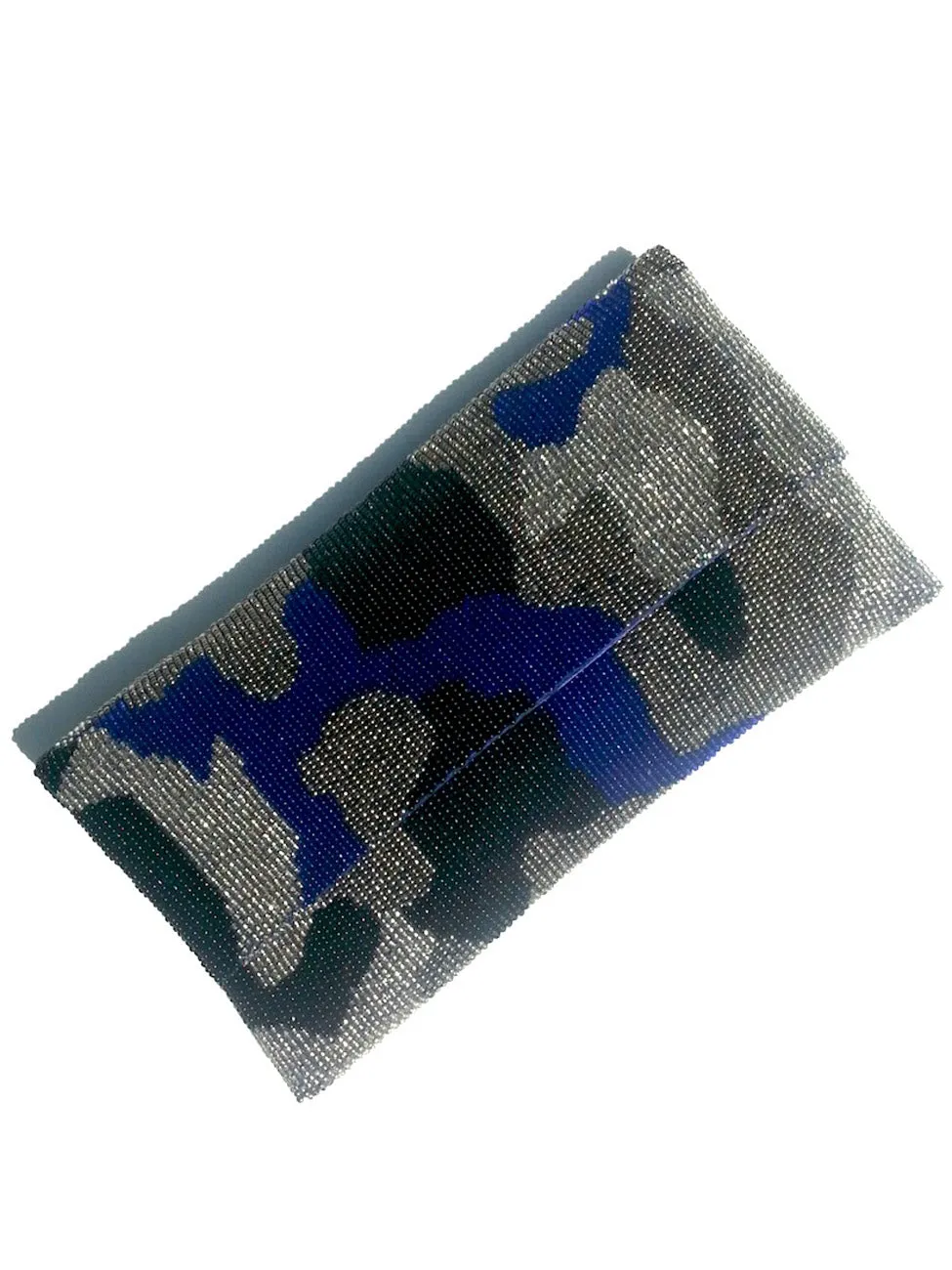 Beaded Envelope Clutch Bag Camo Blue Silver