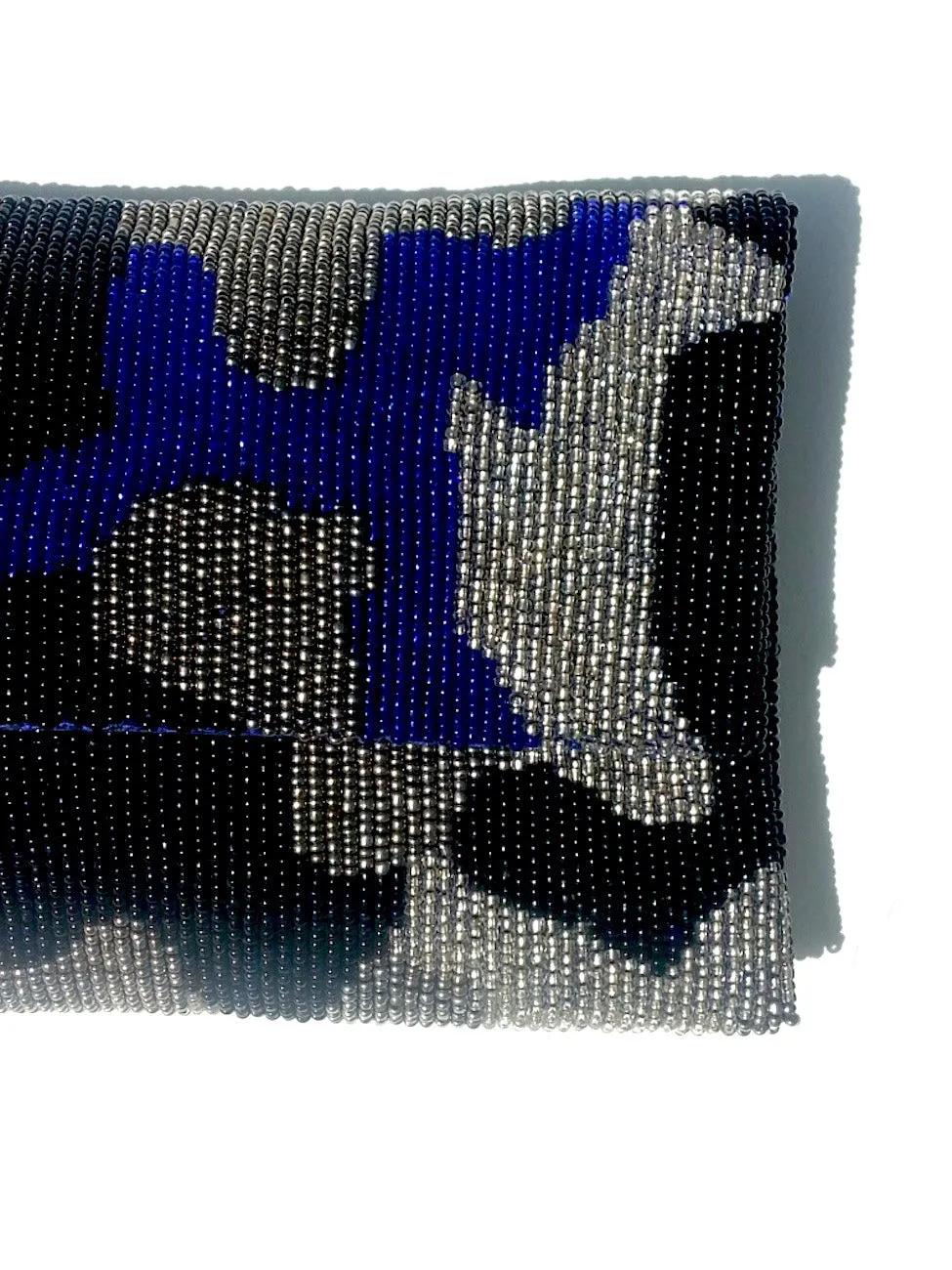 Beaded Envelope Clutch Bag Camo Blue Silver