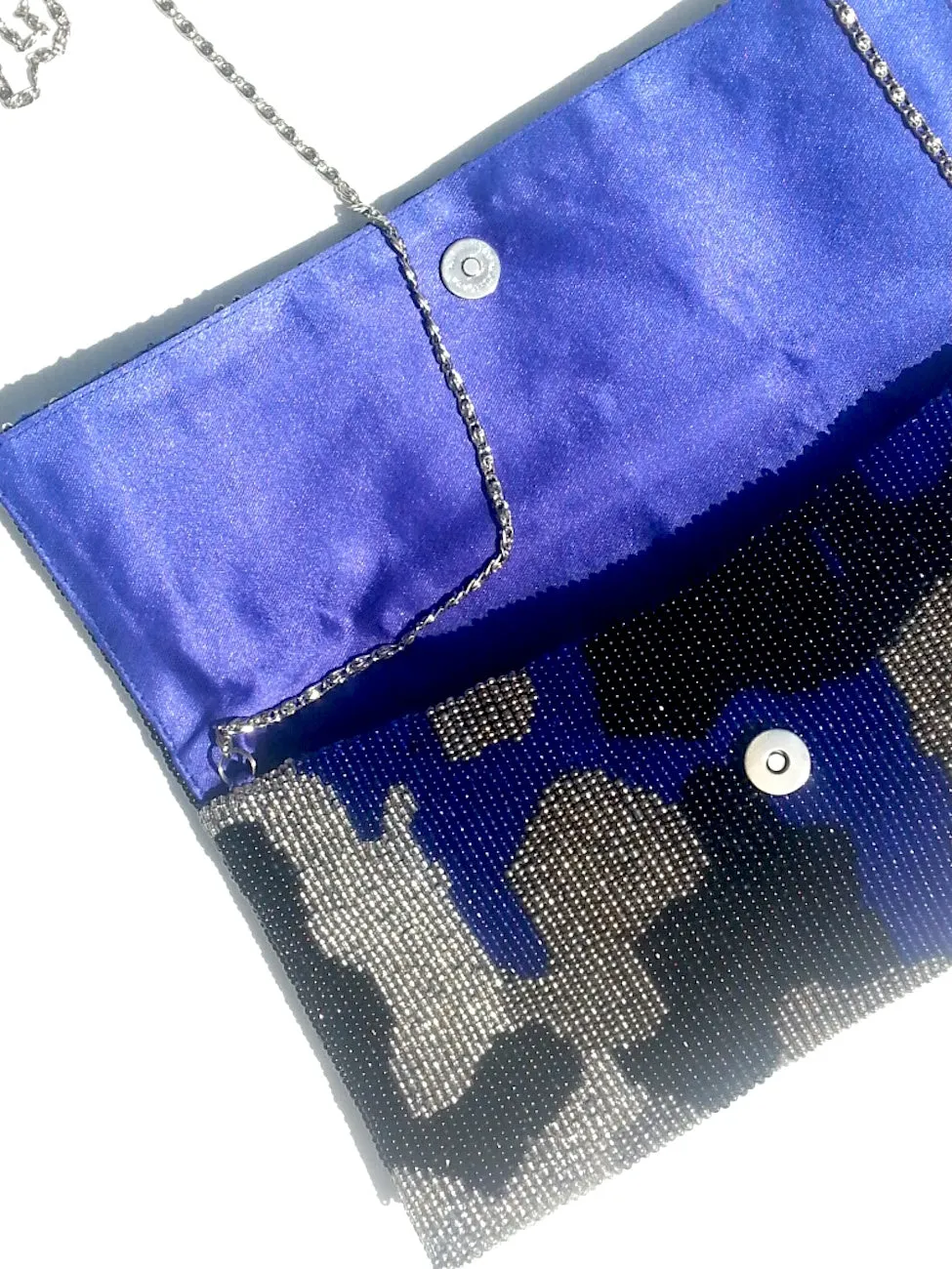 Beaded Envelope Clutch Bag Camo Blue Silver