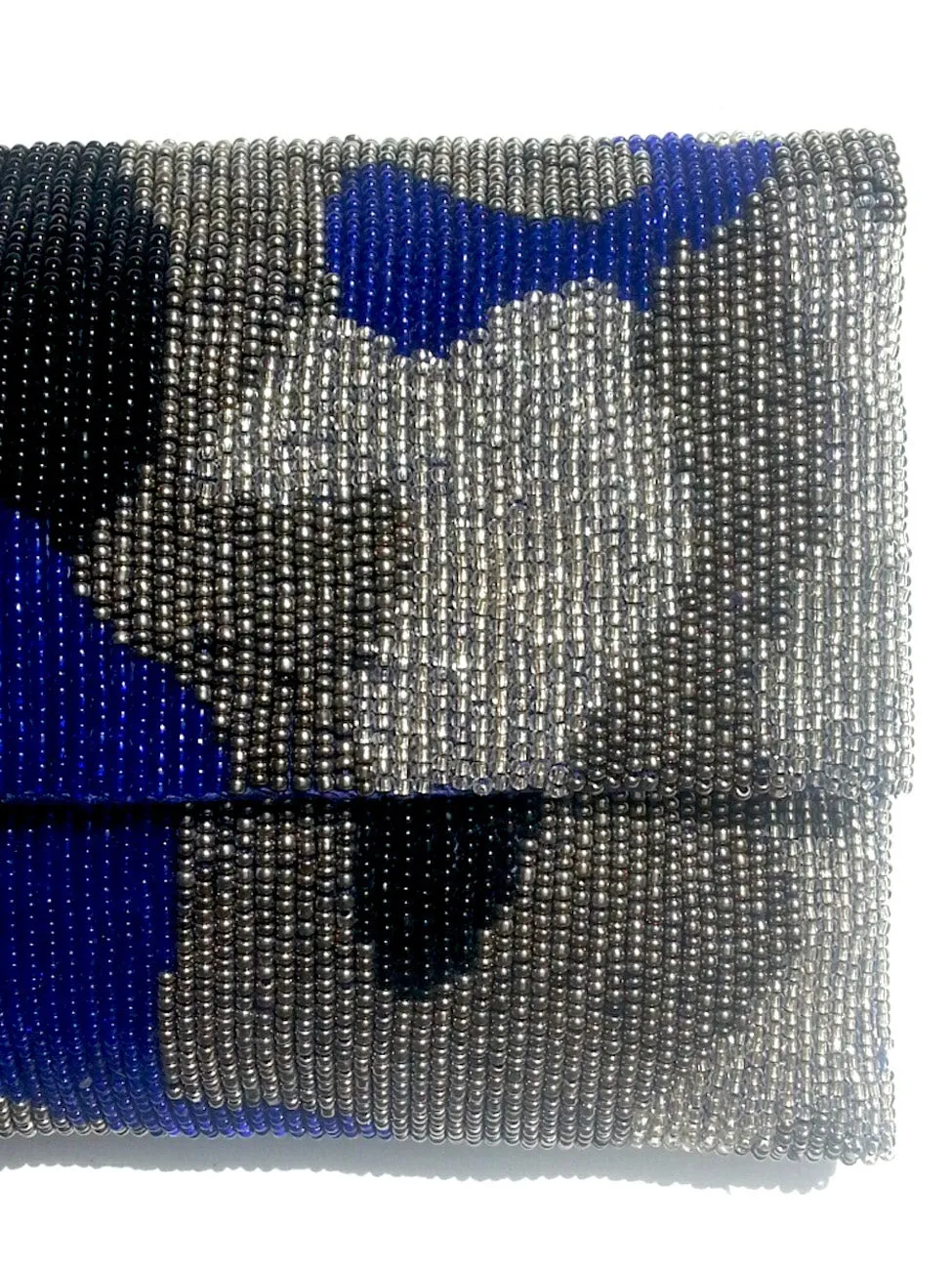 Beaded Envelope Clutch Bag Camo Blue Silver