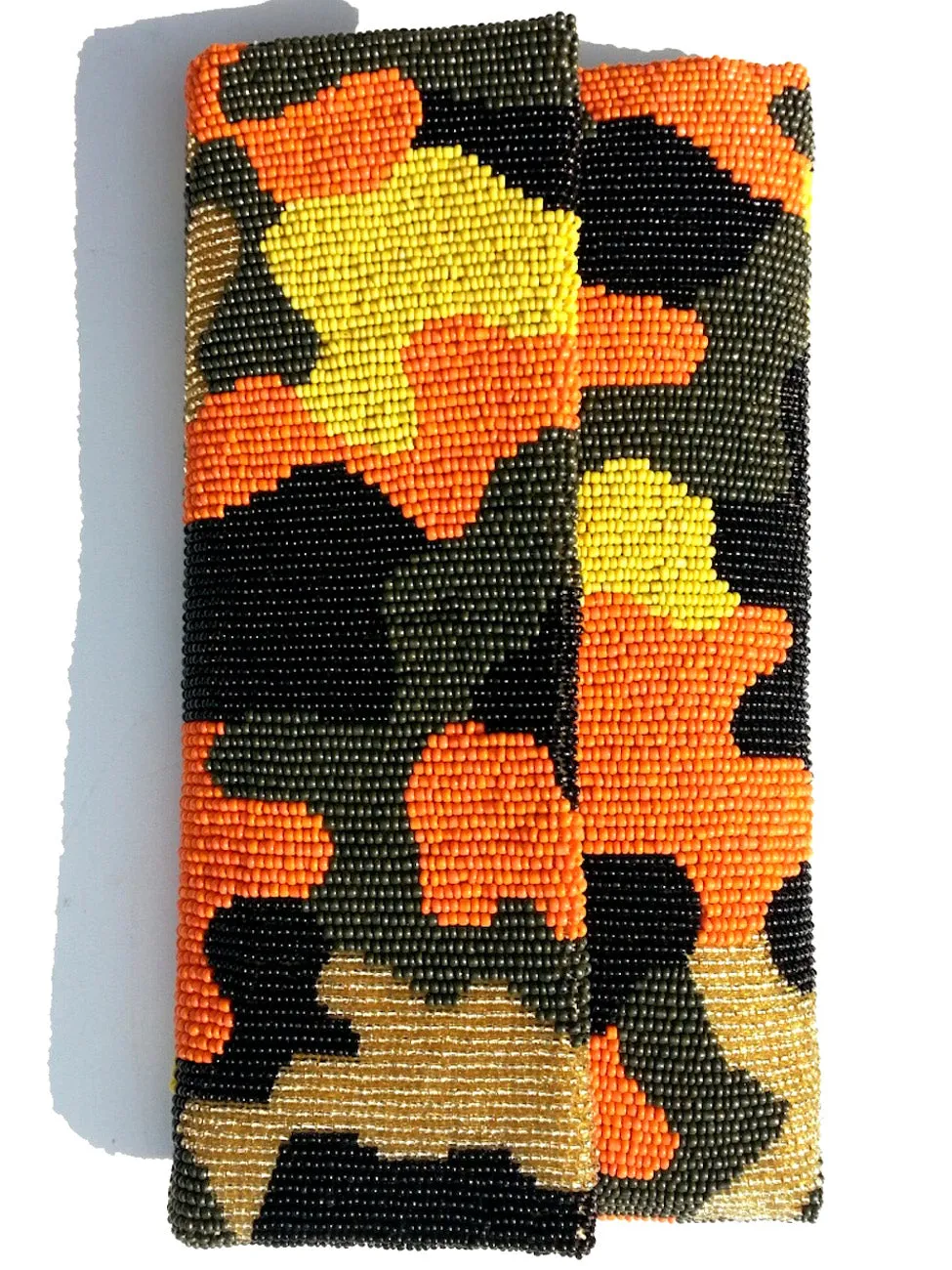 Beaded Envelope Clutch Bag Camo Orange