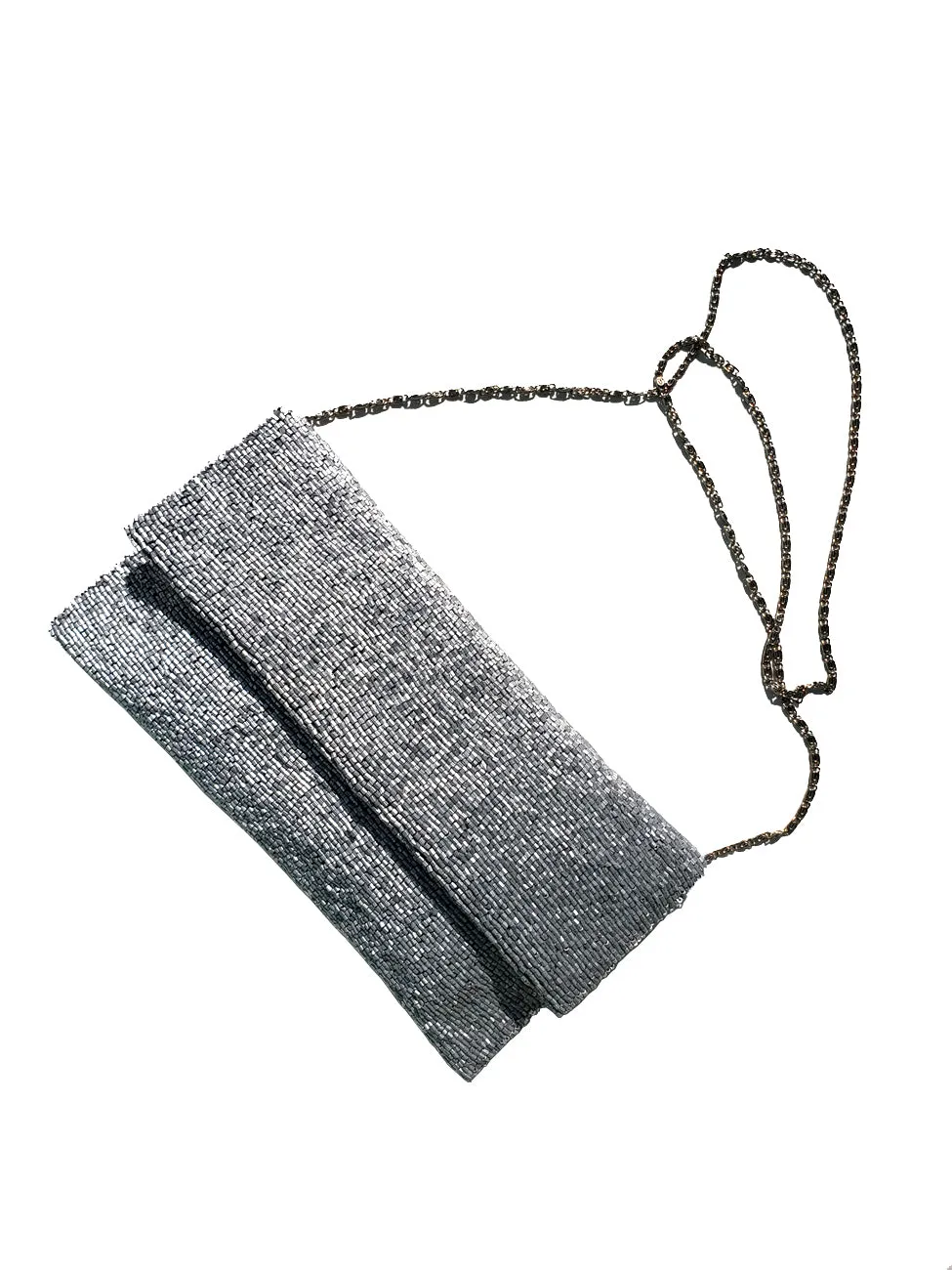 Beaded Envelope Clutch Bag Matte Silver