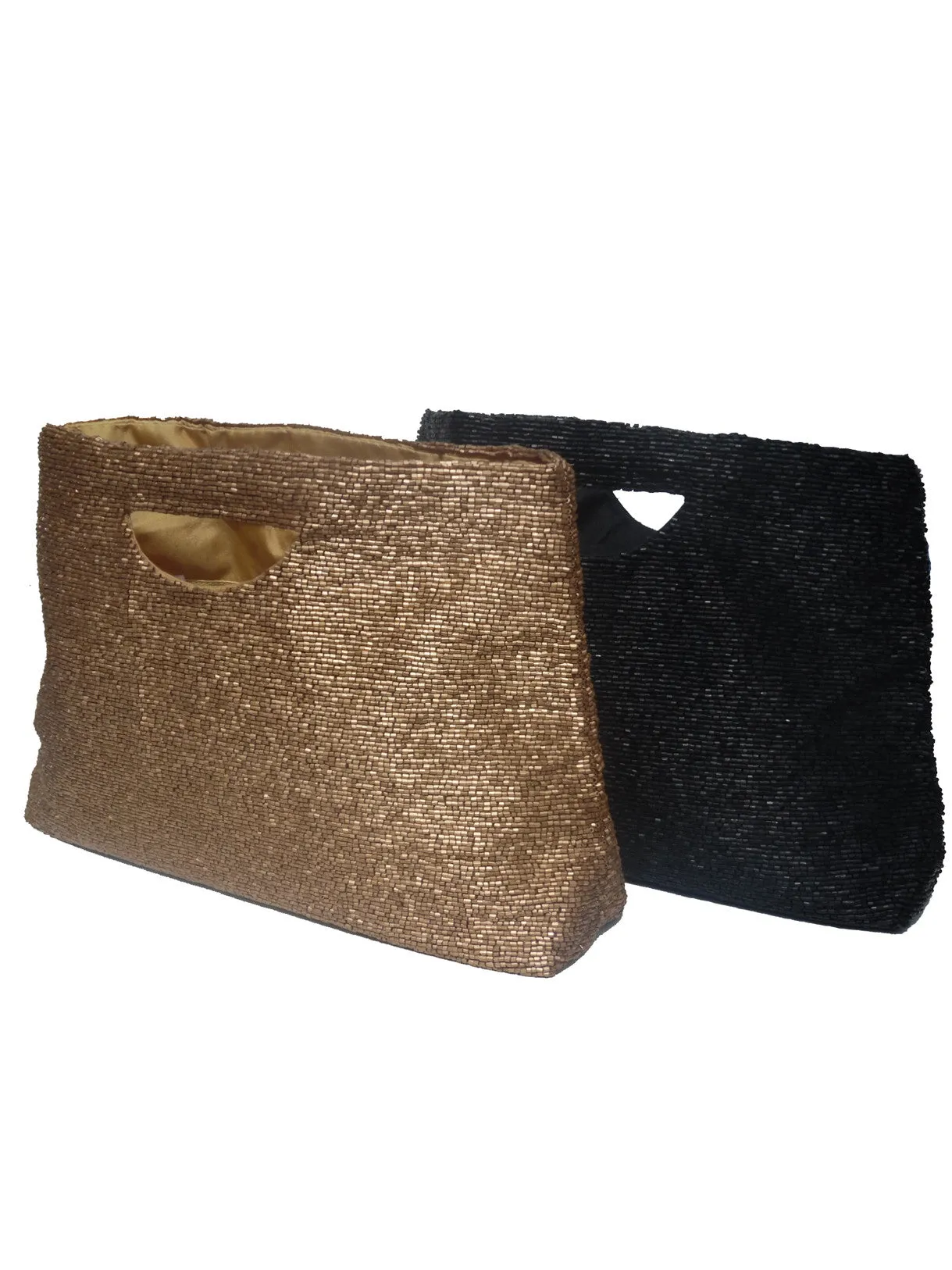 Beaded Evening Bag with Handle Matte Black or Gold 2 Sizes