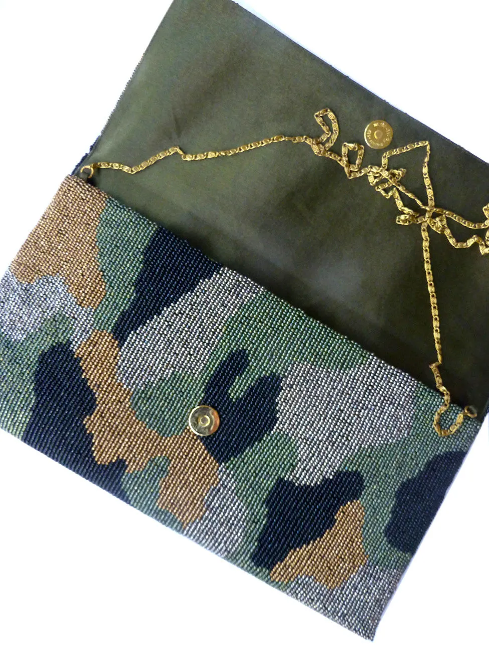 Beaded Large Envelope Clutch Bag Camouflage Royal Blue