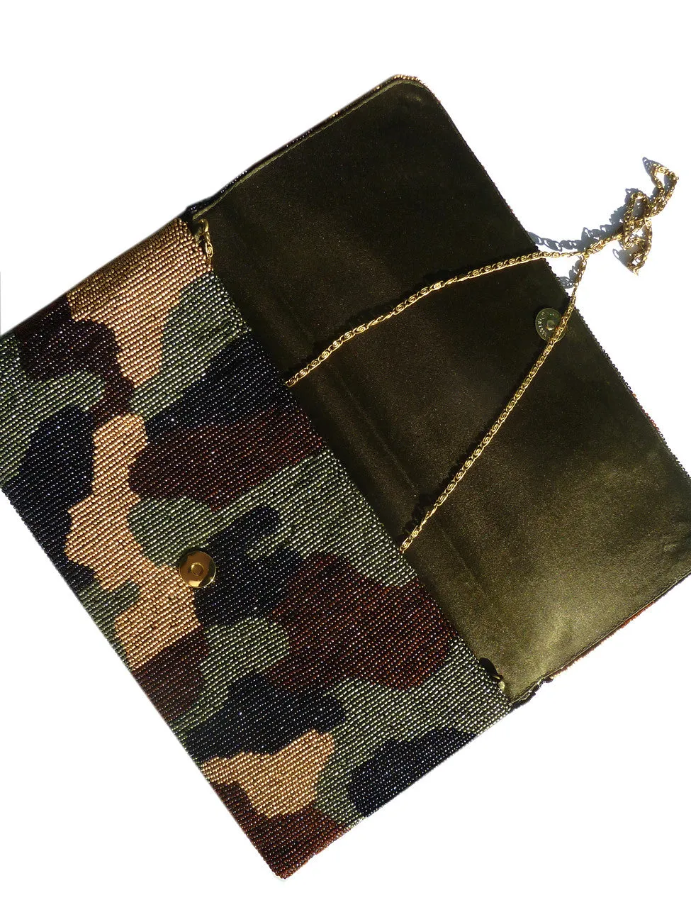 Beaded Large Envelope Clutch Bag Camouflage Royal Blue