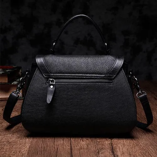 Black Geometric Vintage Womens Handbag Leather Brown Shoulder Handbag Purse