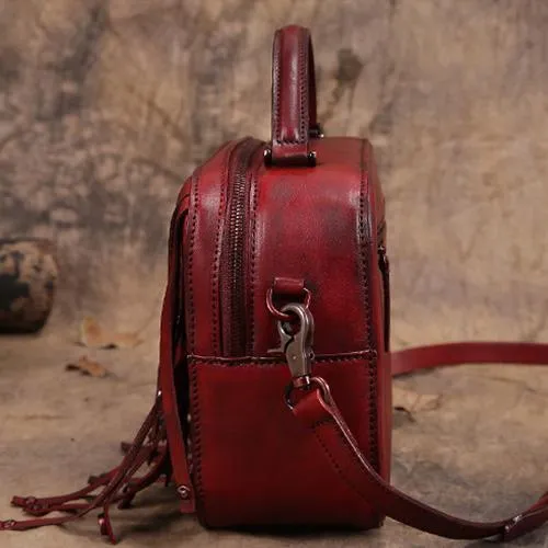 Black Gray Vintage Womens Leather Purse Tassel Handbag Red Shoulder Bag Crossbody Purses for Ladies