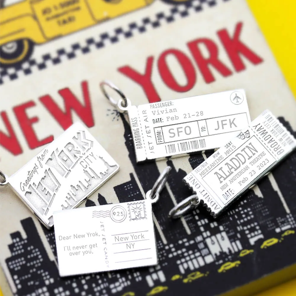 Boarding Pass Customizable Charm Silver