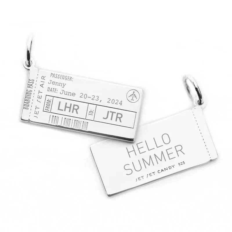 Boarding Pass Customizable Charm Silver