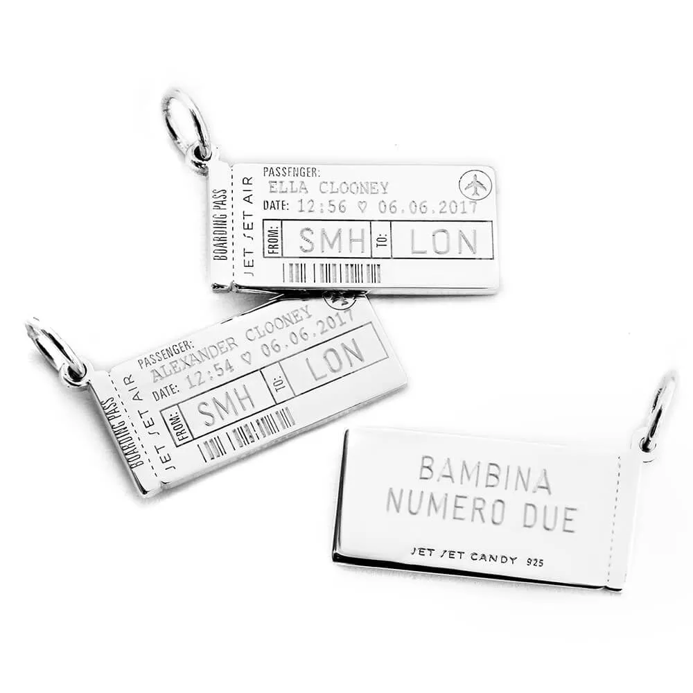 Boarding Pass Customizable Charm Silver