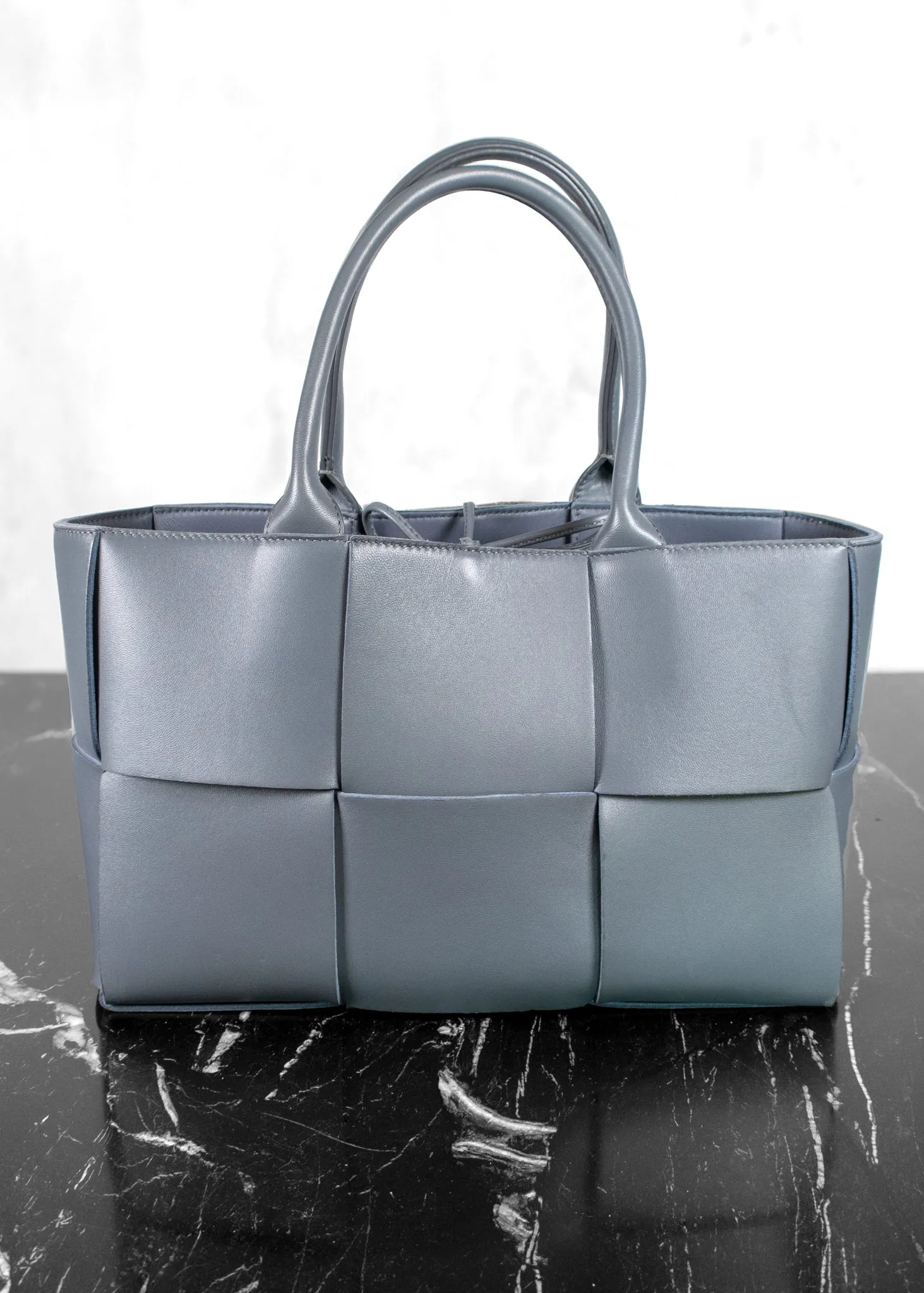 Bottega Veneta Ash Blue Intrecciato Leather Medium Arco Tote