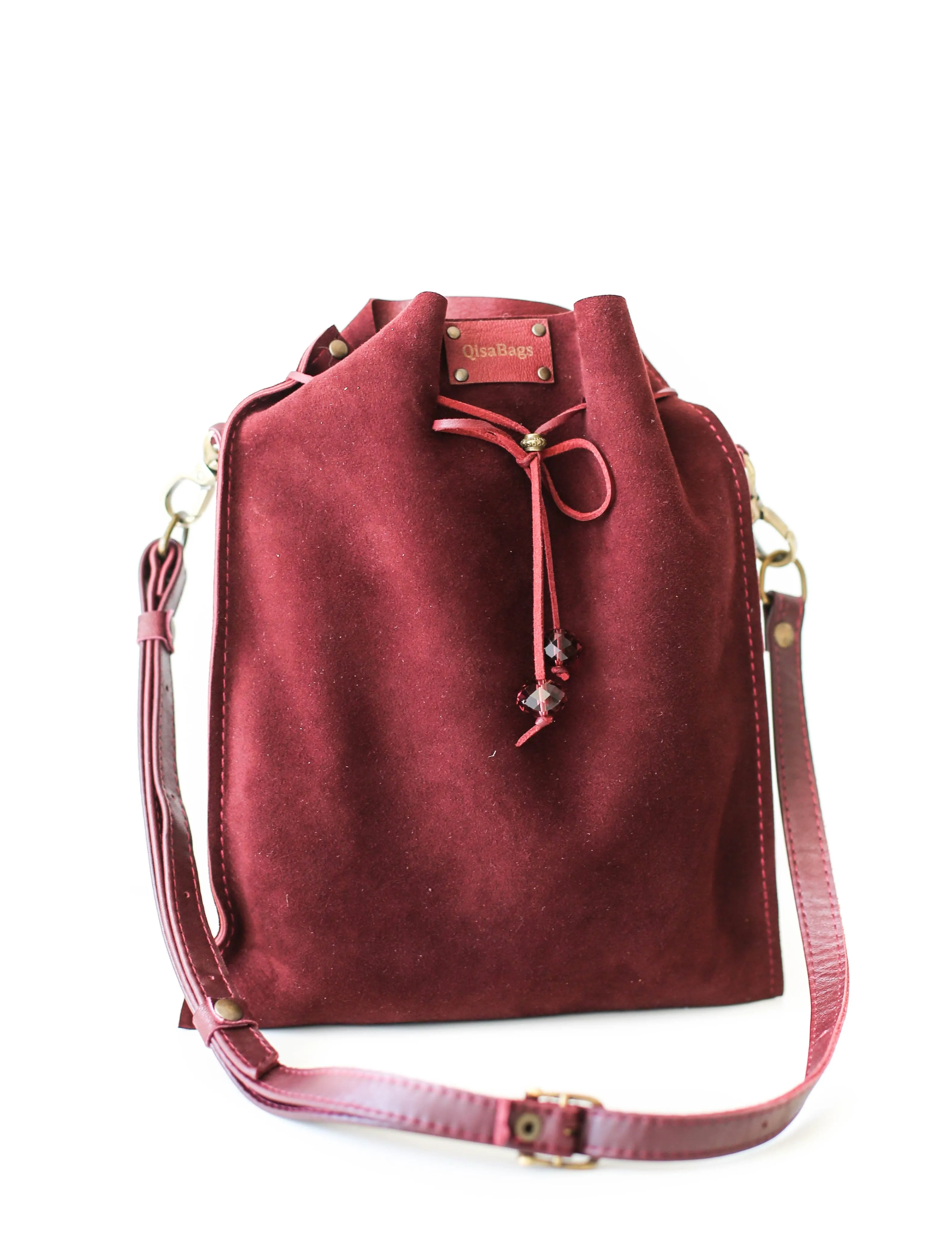 Burgundy Suede Pouch Bag