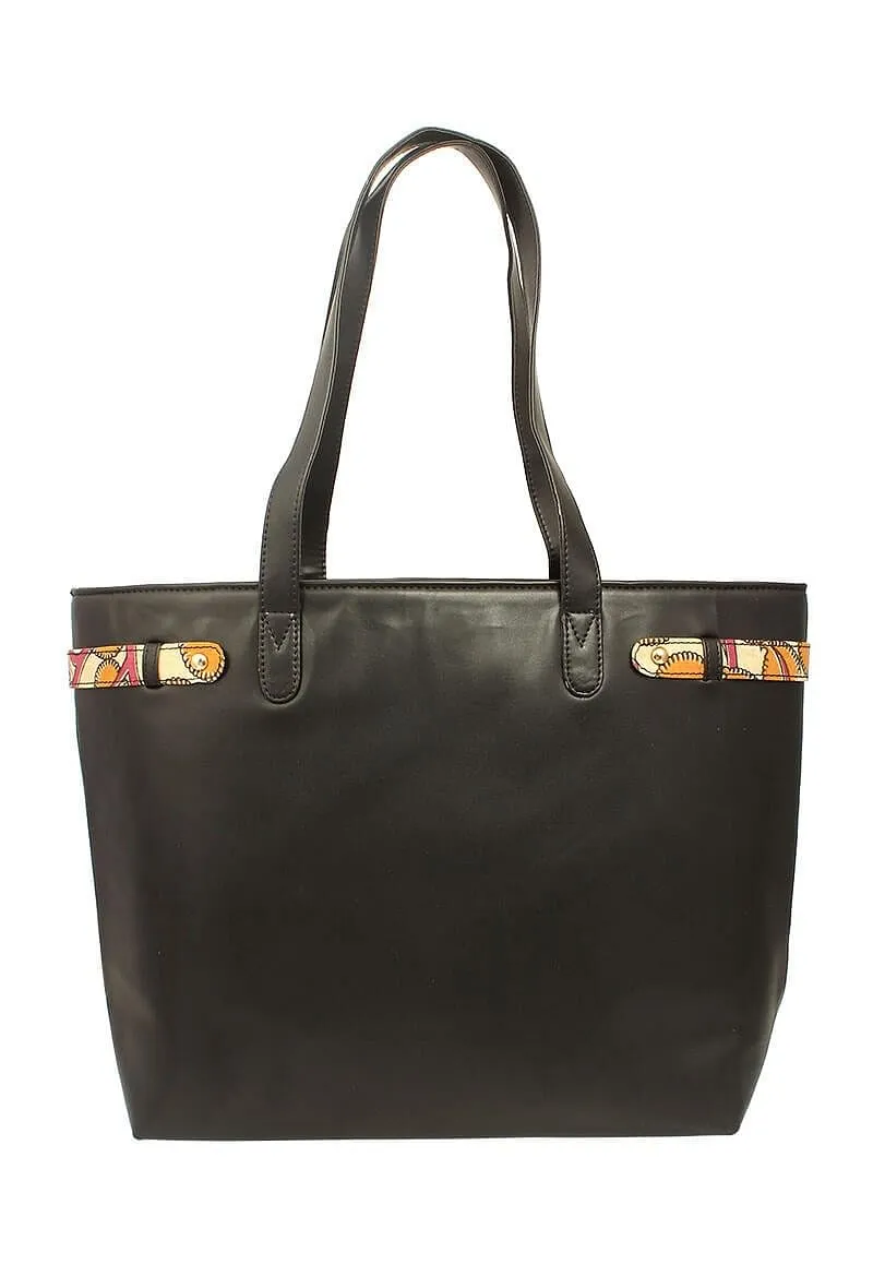 Classic Black Tote Bag With Sunshine Yellow Kalamkari Pouch