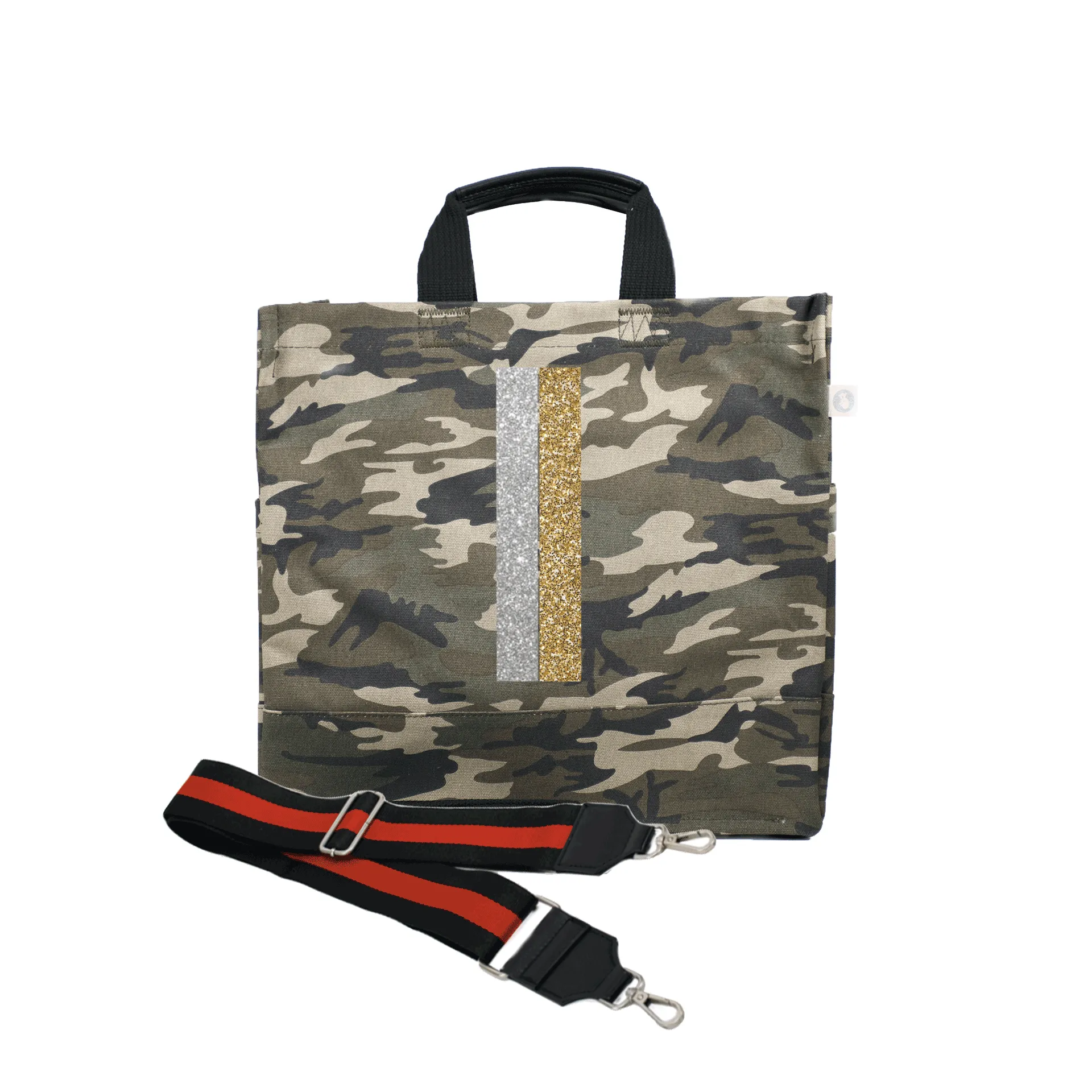 Color Stripes: Green Camo North South Bag with Stripe Strap