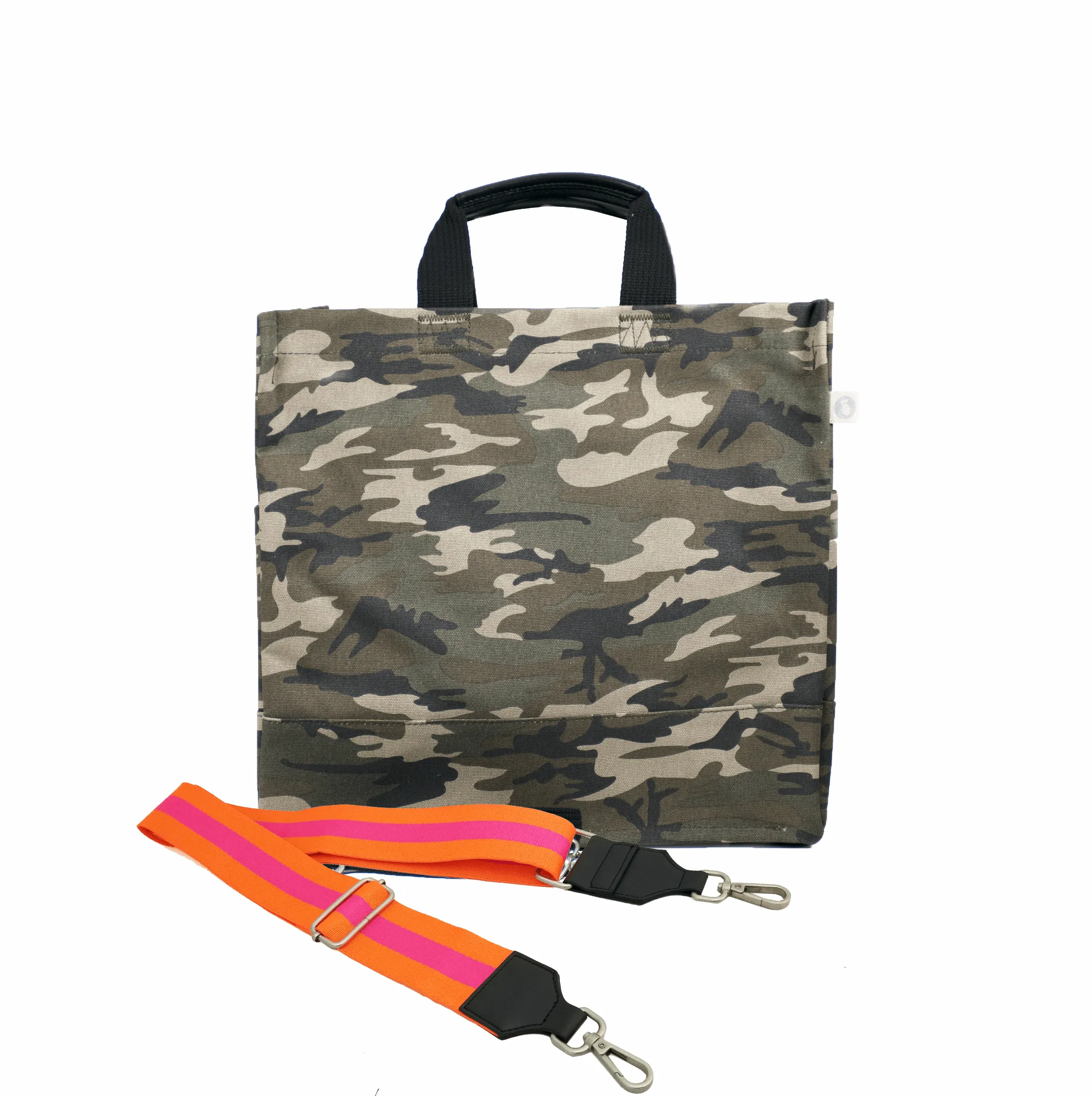 Color Stripes: Green Camo North South Bag with Stripe Strap