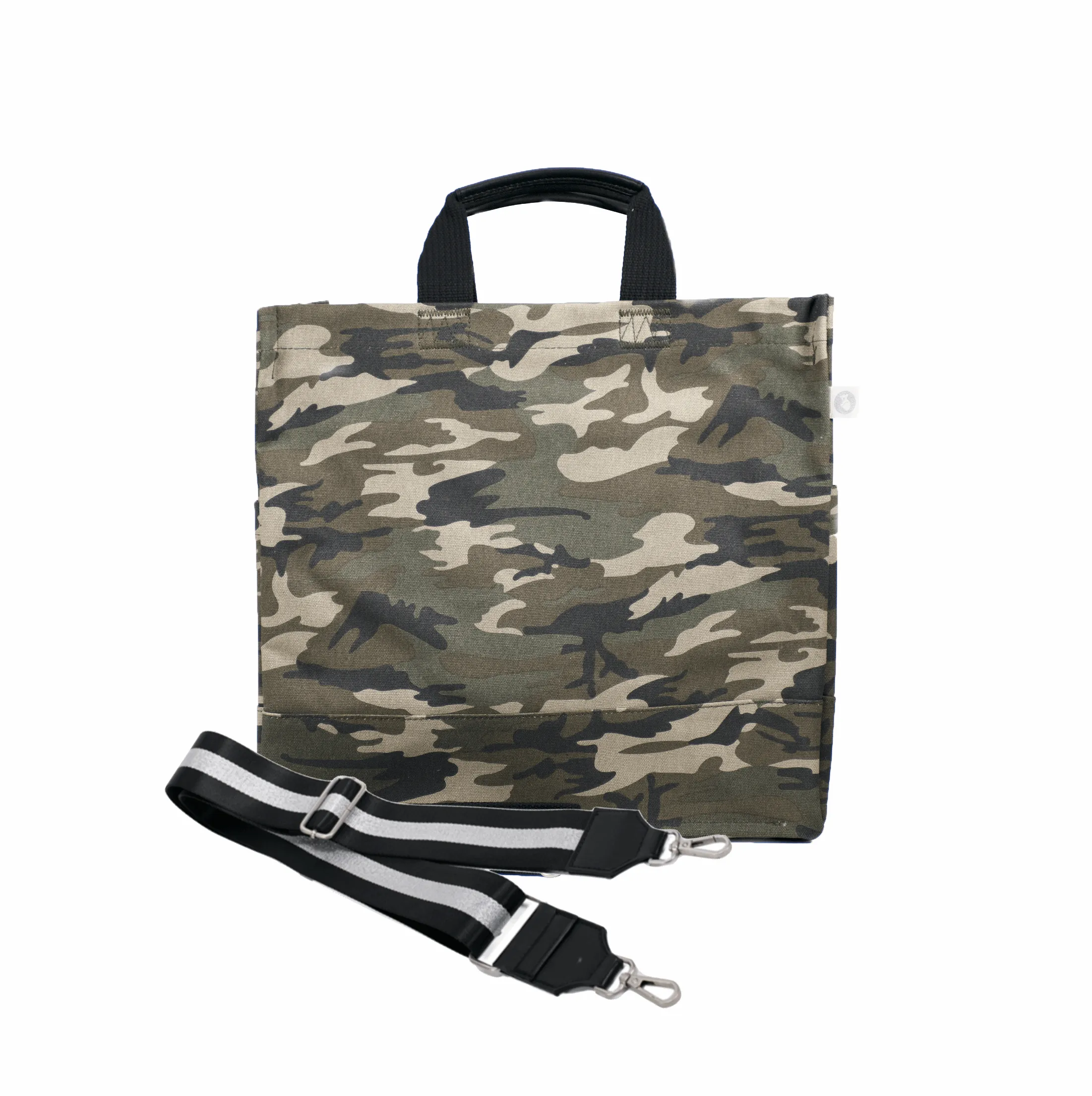 Color Stripes: Green Camo North South Bag with Stripe Strap