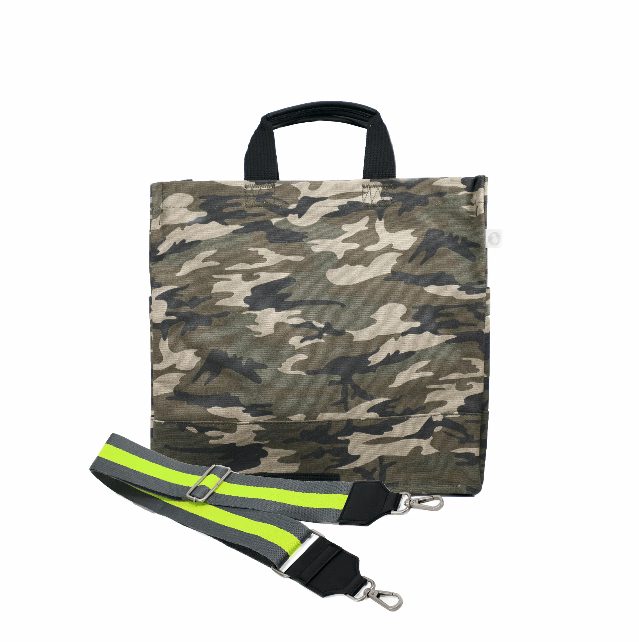 Color Stripes: Green Camo North South Bag with Stripe Strap