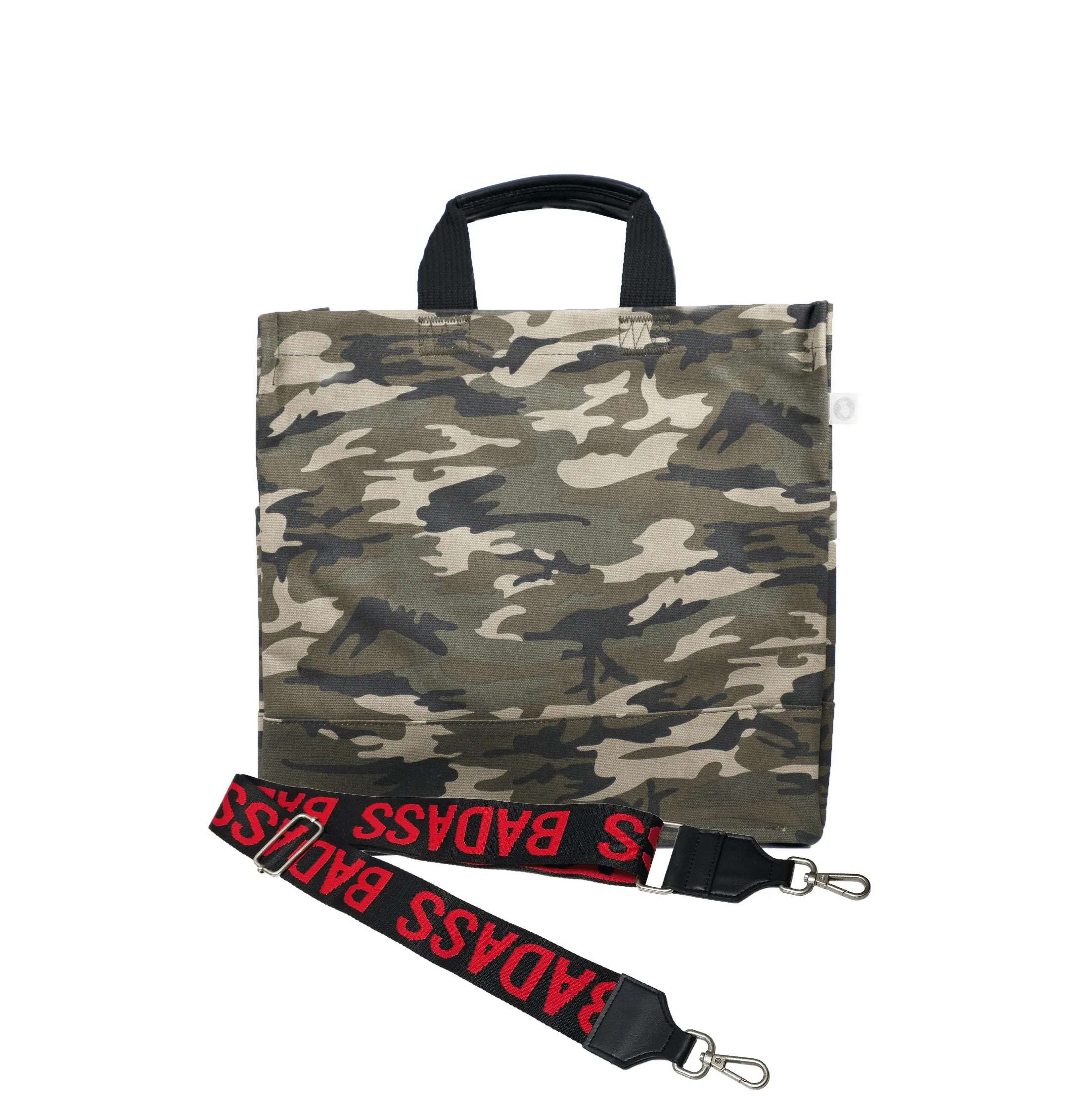 Color Stripes: Green Camo North South Bag with Stripe Strap