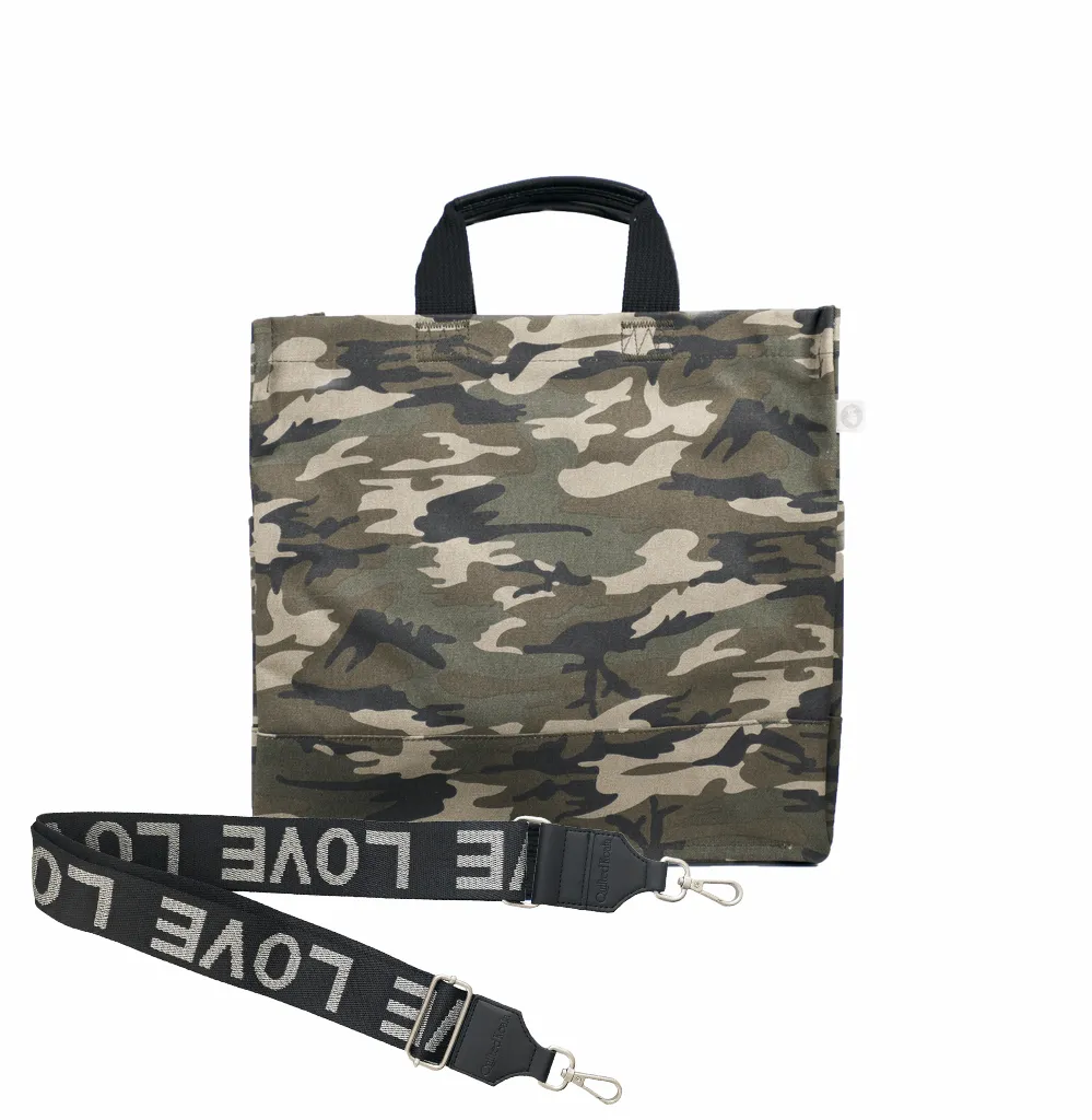 Color Stripes: Green Camo North South Bag with Stripe Strap