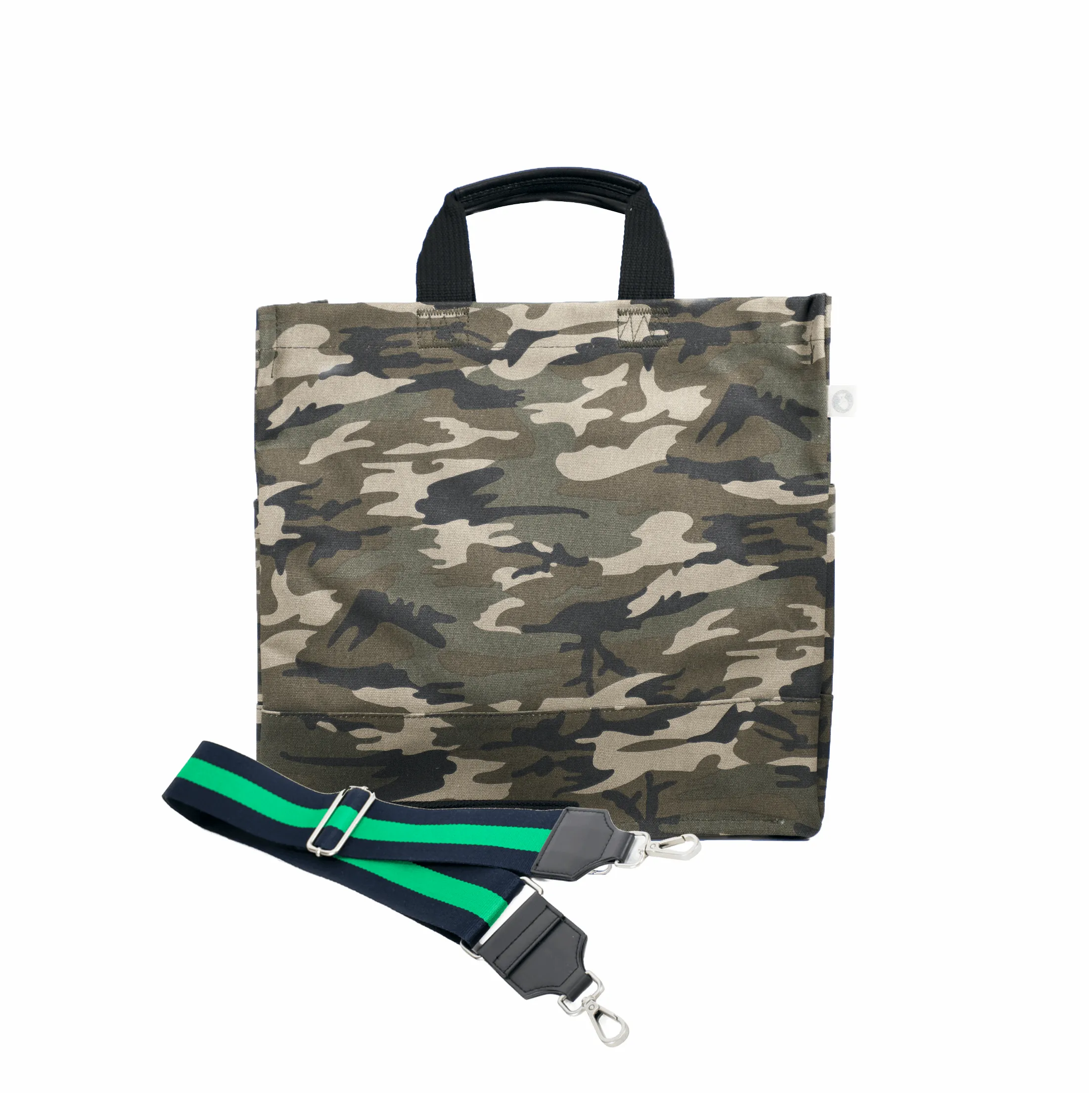 Color Stripes: Green Camo North South Bag with Stripe Strap