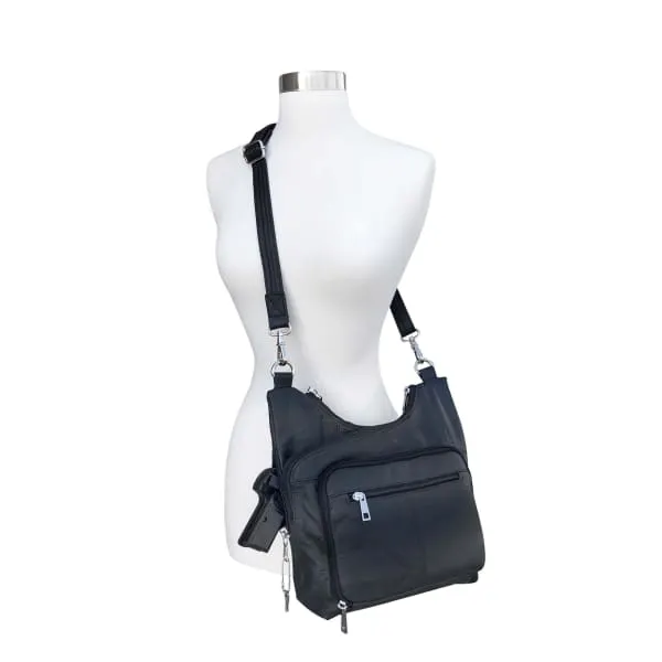 Cross Panel Leather Quick Draw Lockable Concealed Carry Crossbody by Roma Leathers