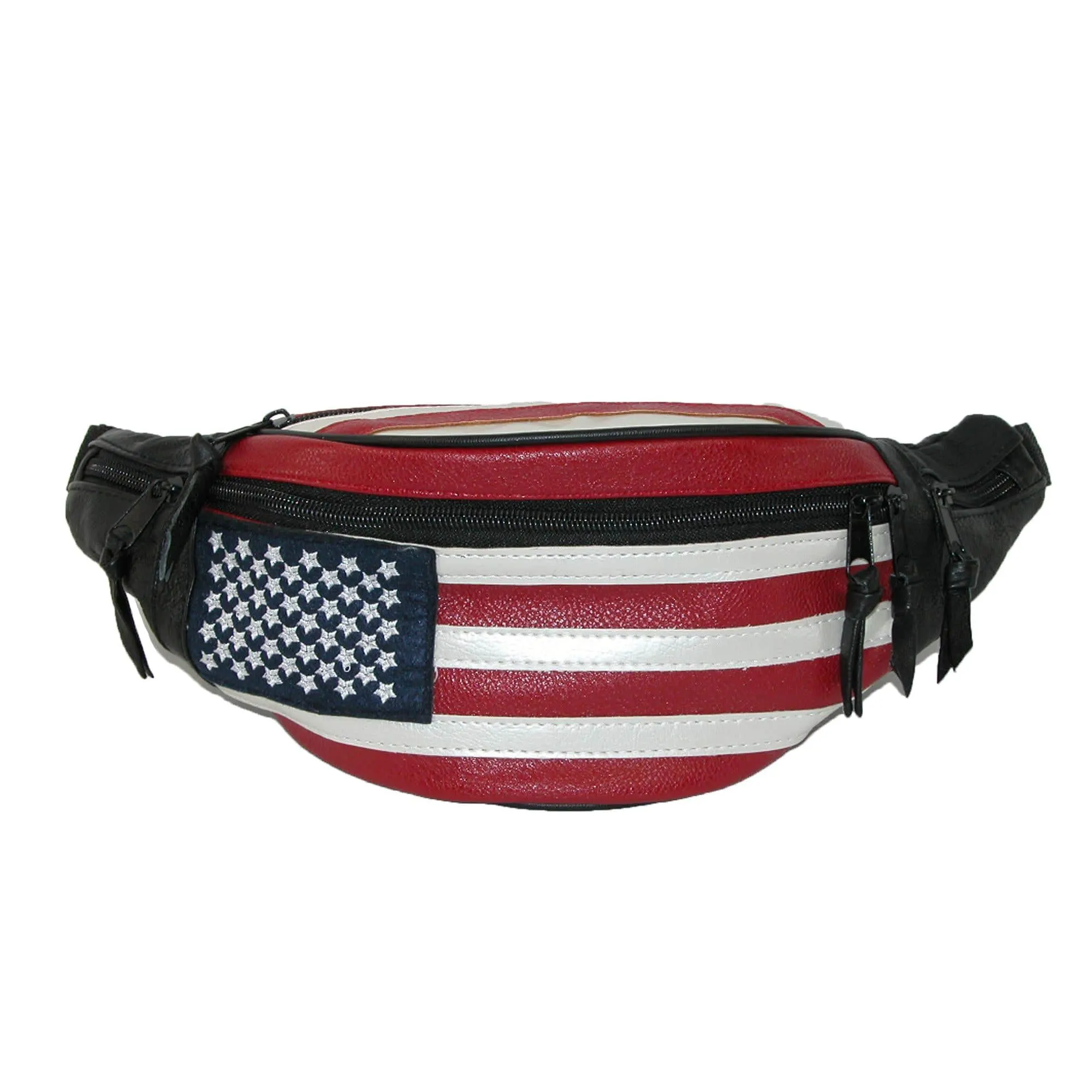 CTM® Leather Patriotic American Flag Fanny Waist Pack